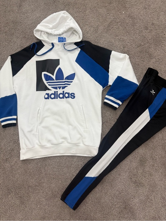 adidas Tops - Women’s adidas White, Royal Blue & Black Trefoil Pullover Hoodie, leggings